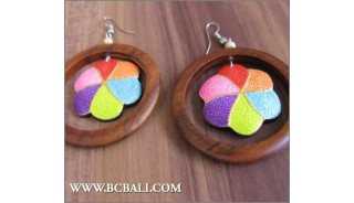 Balinese Wooden Painted Earrings Flower